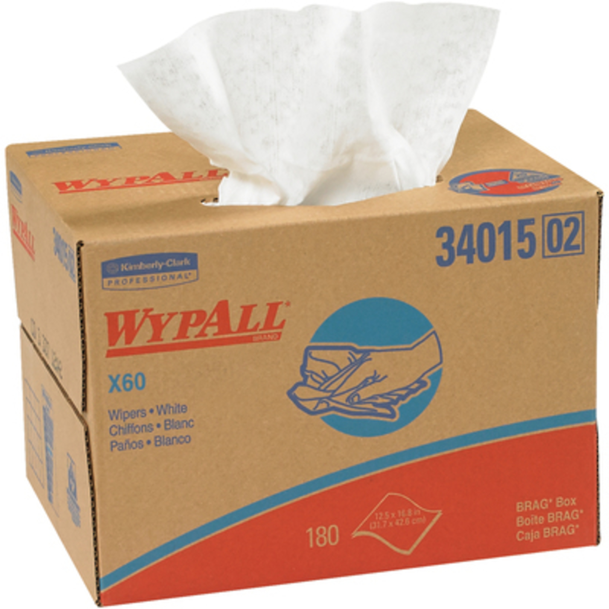 WypAll X60 Industrial Wipers - 12.5in. x 16.8in., Reinforced, Lightweight, White, Model# KW104